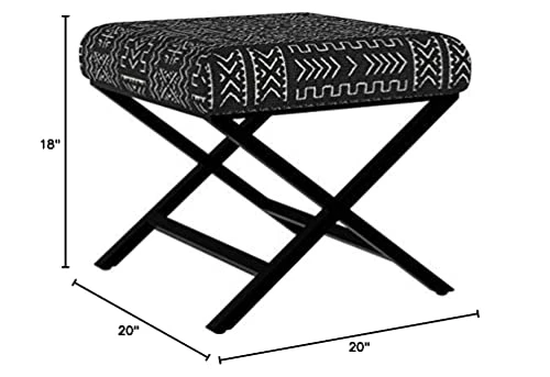 Homepop Home Decor | Modern Square Ottoman With Metal X Base | Ottoman For Living Room & Bedroom | Decorative Home Furniture (Onyx) - Image 6