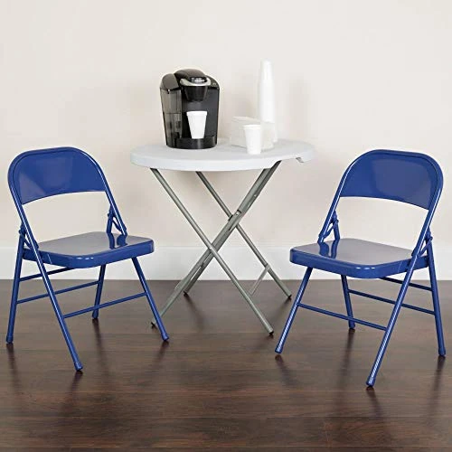 Flash Furniture 4 Pack HERCULES COLORBURST Series Cobalt Blue Triple Braced & Double Hinged Metal Folding Chair - Image 2