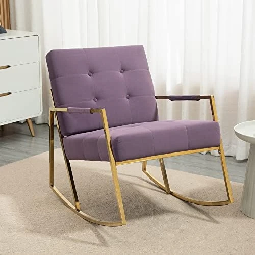 SEYNAR Rocking Chair,Upholstered Accent Chairs,Comfy Glider Living Room Chairs For Padded Seat With Golden High Armrest,Rocking Chair Nursery For Living Room,Dining Room,Bedroom,Kitchen(Navy) - Image 12
