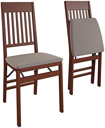 CoscoProducts COSCO Mission Back Solid Wood Folding Chair With Thick Fabric Padded, Walnut, 2-Pack, Triple Braced With Locking Mechanism, For Everyday Dining Or Extra Seating - Image 5