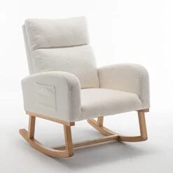 Rocker Glider Chair For Nursery, Modern Accent Rocking Chair With High Backrest And Armrests, Upholstered Glider Rocking Chair, Teddy Material Comfort Arm Rocker, Lounge Armchair For Living Room
