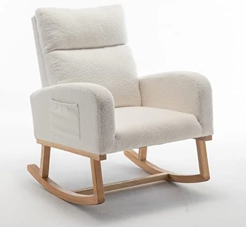 Rocker Glider Chair For Nursery, Modern Accent Rocking Chair With High Backrest And Armrests, Upholstered Glider Rocking Chair, Teddy Material Comfort Arm Rocker, Lounge Armchair For Living Room - Image 6