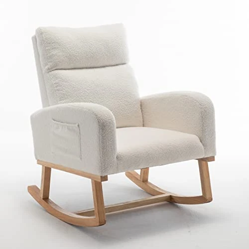 Rocker Glider Chair For Nursery, Modern Accent Rocking Chair With High Backrest And Armrests, Upholstered Glider Rocking Chair, Teddy Material Comfort Arm Rocker, Lounge Armchair For Living Room