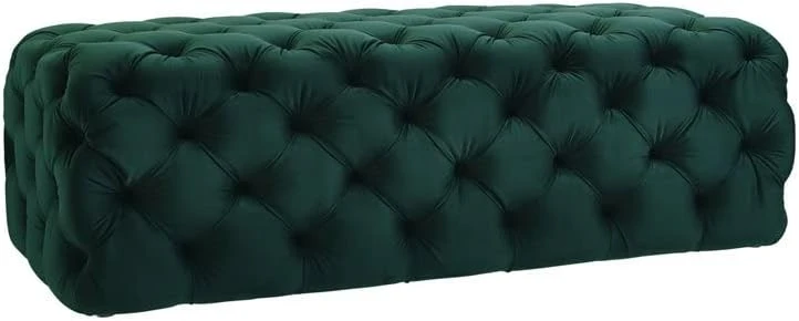 TOV Furniture The Kaylee Collection Modern Style Living Room Jumbo Velvet Upholstered Button Tufted Ottoman, Black - Image 6
