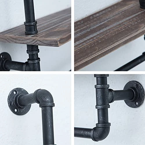 JIANZHUO Industrial Wood Bathroom Shelf Over Toilet With Towel Bar,Rustic Bathroom Shelves Floating Shelves 3 Tier,24in Pipe Shelves Pipe Shelf Towel Racks Wall Mounted,Farmhouse Pipe Shelving - Image 4