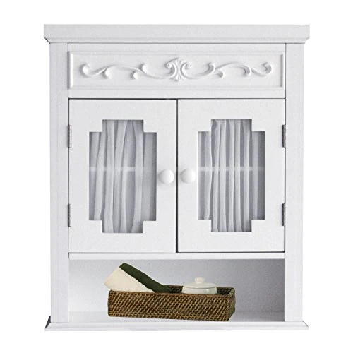 Elegant Home Fashions Lisbon Removable Wooden Wall Cabinet With Drapery-Lined Doors, White - Image 5