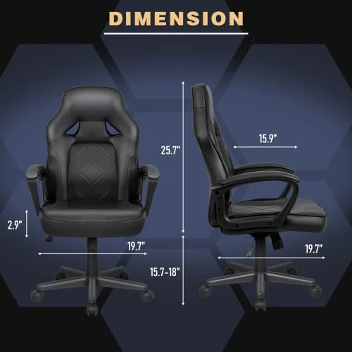 VICTONE Gaming Chair PU Leather Executive PC Computer Chair Height Adjustable Swivel Office Chair With Lumbar Support(Black) - Image 3