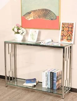 Console Table, 40.5" Narrow Console Sofa Table With Shelf, Modern Console Table Entryway Table Glass Silver Mirrored Console Table For Living Room Hallway Foyer Corridor Office Accent Entrance Table
