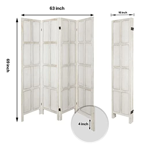 ECOMEX Room Divider 4 Panel, Wood Folding Room Divider Privacy Screens, Freestanding Partition Room Divider Screen Partial Partition For Bedroom, Office, Study,Ivory White - Image 3
