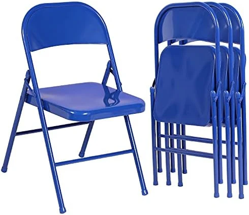 VECELO Metal Frame Folding Hold Up To 350 Pounds, Mounted Steel Chairs With Triple Braced & Double Hinged Back For Home Office, Set Of 4, Orange - Image 8