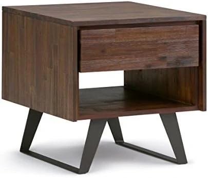 SIMPLIHOME Lowry Solid Acacia Wood And Metal 22 Inch Wide Square Modern Inrial End Side Table In Distressed Charcoal Brown With Storage, 1 Drawer And 1 Shelf, For The Living Room And Bedroom - Image 3