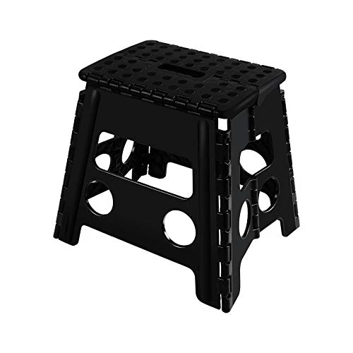 Topfun Folding Step Stool, 13 Inch Non-Slip Footstool For Adults Or Kids, Sturdy Safe Enough, Holds Up To 300 Lb, Foldable Step Stools Storage/Open Easy, For Kitchen,Toilet,Office,RV (Black, 13inch)