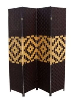ORE International FW0676ZB 4-Panel Screen Room Divider On 2-Inch Leg, Espresso/Brown Paper Straw Weave