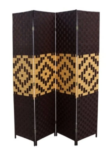ORE International FW0676ZB 4-Panel Screen Room Divider On 2-Inch Leg, Espresso/Brown Paper Straw Weave