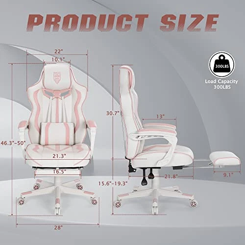 Vonesse Pink Gaming Chair PC Game Chair For Girls Racing Style Reclining Computer Chair With Footrest Office Swivel Ergonomic Gaming Computer Chair With Massage High Back Gaming Chairs For Adults - Image 4