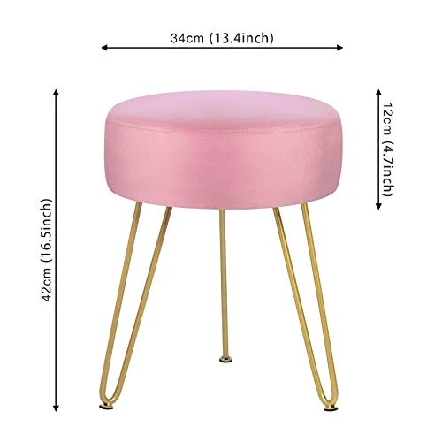 YOONIC Velvet Soft Modern Vanity Stool -Round Footrest Stool Ottoman Side Table Seat Dressing With Golden Metal Leg And Sponge Filling,Upholstered Foot Rest, For Living Room And Bedroom Pink - Image 2