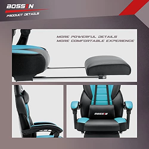 BOSSIN Gaming Chair, Leather Computer Desk Chair With Footrest And Headrest, Ergonomic Heavy Duty Design, Large Size High-Back E-Sports, Big And Tall Gaming Chair - Image 5