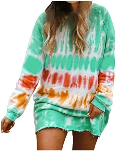 Franterd Women's Tie-Dye Sweatshirts Oversized Long Sleeve Crewneck Loose Casual Mini Dress - Image 7