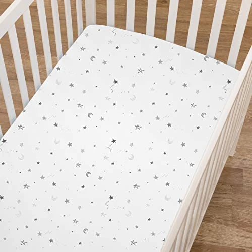 American Baby Company Printed 100% Cotton Jersey Knit Fitted Crib Sheet For Standard Crib And Toddler Mattresses, Grey Stars And Moon, 1 Count (Pack Of 1) (Pack Of 1) - Image 6
