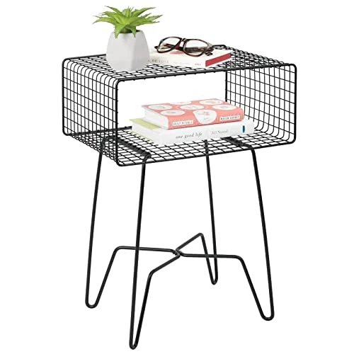 MDesign Modern Industrial Side Table With Storage Shelf, 2-Tier Metal Minimal End Table, Metallic Caged Grid - Accent Furniture For Living Room, Bedroom, Office, Dorm Room, Concerto Collection, Black - Image 6