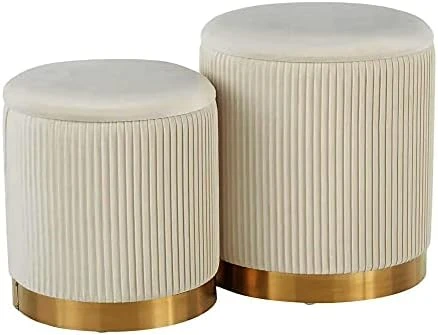 Ottoman With Storage - White Velvet Ottoman For Living Room, Velvet Storage Ottoman For Kids Room,Gold Ottoman With Storage, Vanity Chair For Bedroom,Set Of 2 Velvet Ottoman, Ottoman Seat (White) - Image 8