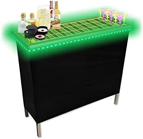 (USA Company) Patented Folding Portable Party Bar W/Multi-Color LED Lights, Black & Hawaiian Bar Skirts, And Storage Shelf - Image 7
