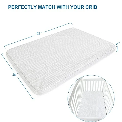 Crib Mattress Pad Memory Foam 2-Inch | Crib Mattress Topper With Removable Bamboo Cover, Toddler Mattress Pad, Washable Waterproof Cover, Crib Topper, Nonslip Bottom, Travel Strap|52" X 27" - Image 4