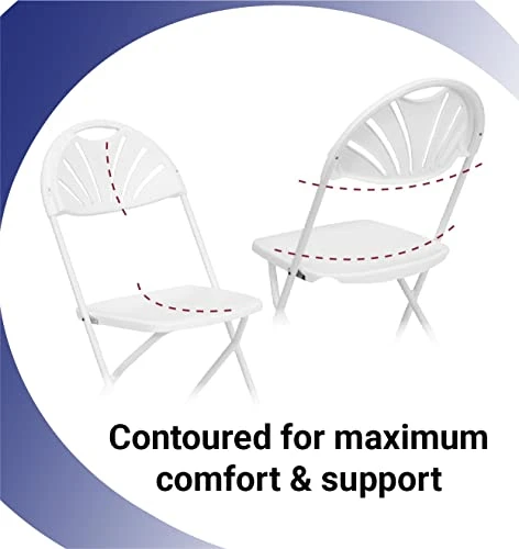 TentandTable Fan Back Heavy Duty Stackable Folding Chairs | White | 300-Pound Capacity | For Events, Banquets, Parties, And Weddings | 8 Pack - Image 4