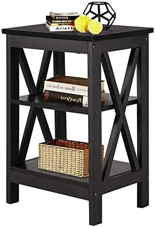 VECELO Modern Versatile Nightstands X-Design Side End Table Night Stand Storage Shelf With Bin Drawer For Living Room Bedroom, Antique Brown - Image 5