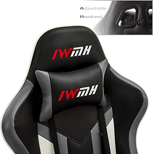 IWMH Gaming Chair, Racing Ergonomic Office Computer Chair With Footrest, High Back Reclining Desk Chair, Adjustable Leather Gamer Chair With Headrest And Lumbar Support, Gray - Image 4