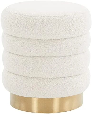 MEXIYA Della Grey Textured Velvet Ottoman With Silver Finish Stainless Steel Base,Pack Of 1 - Image 7