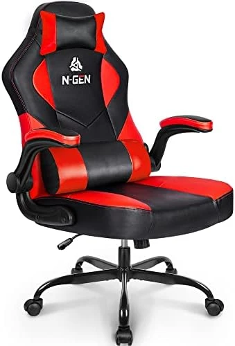 N-GEN Gaming Chair Ergonomic Office Chair PC Desk Chair With Lumbar Support Flip Up Arms Levelled Seat Style Headrest PU Leather Executive High Back Computer Chair For Adults Women Men (4. Peach Pink) - Image 11
