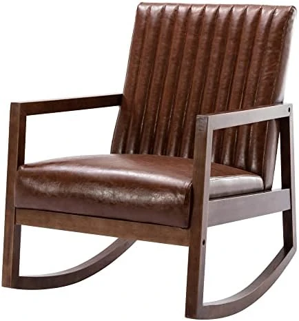 RIVOVA Modern Fabric Accent Rocking Chair, Upholstered Nursery Glider Rocker, Mid Century Lounge Arm Chair For Reading Living Room Bedroom Office, Grey - Image 9