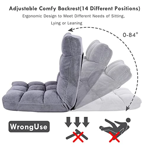Giantex Floor Chairs For Adults - Floor Gaming Chair With Back Support, Coral Velvet, 14 Adjustable Position, Thick Sponge Padding, Floor Seating Lounge For Reading, Watching TV, Meditation (Gray) - Image 4