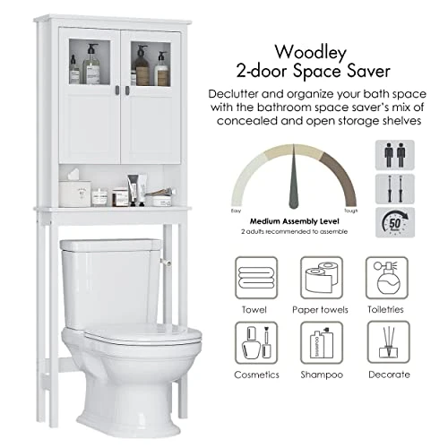 Spirich Home Bathroom Cabinet Over The Toilet, Bathroom Storage Cabinet With Glass Doors And Adjustable Shelves, Over The Toilet Storage Cabinet, White - Image 4