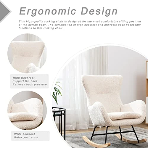 KINFFICT Small Rocking Accent Chair, Uplostered Glider Rocker Armchair For Baby Nursery, Comfy Side Chair For Living Room, Bedroom (Beige), 32D X 26W X 37H In - Image 5