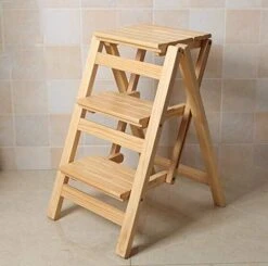 Folding Ladder Staircase Multi-Functional Folding Solid Wood Ladder Stool,Step Stool Household Muliti-Color Stool Step Ladder Foldable Stepladder,Wooden,Three