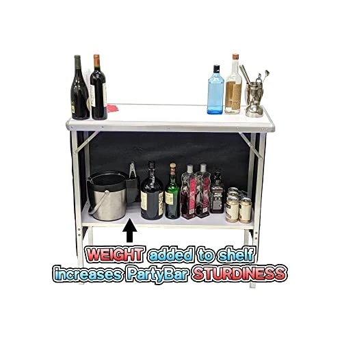 (USA Company) Patented Folding Portable Party Bar W/Multi-Color LED Lights, Black & Hawaiian Bar Skirts, And Storage Shelf - Image 2