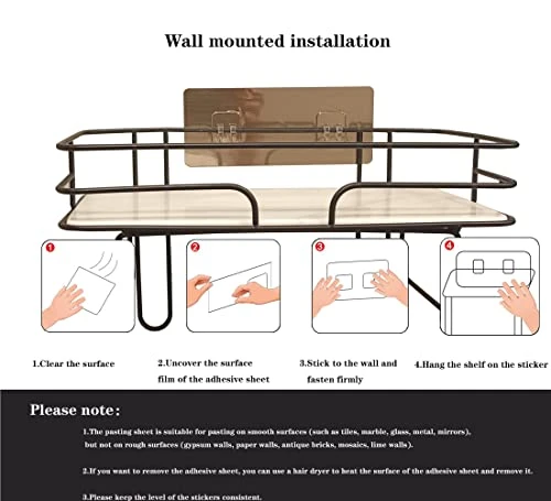 VOHYOV Over The Toilet Storage Shelf Bathroom Shelves For Storage Organizer Punch-Free Toilet Paper Holder With Shelf Wall Mounted Storage Shelves With Metal Frame Space Saver Black - Image 5