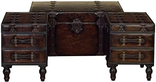 Deco 79 Wood Vintage Faux Leather Cabinet With Leather Buckle Straps And Stud Details, 32" X 17" X 31", Dark Brown - Image 5