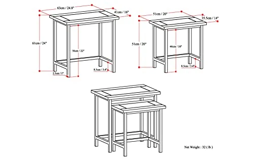 SIMPLIHOME Skyler SOLID MANGO WOOD And Metal 25 Inch Wide Rectangle Nesting 2 Pc Side Table In Dark Cognac Brown, Fully Assembled, For The Living Room And Bedroom - Image 3