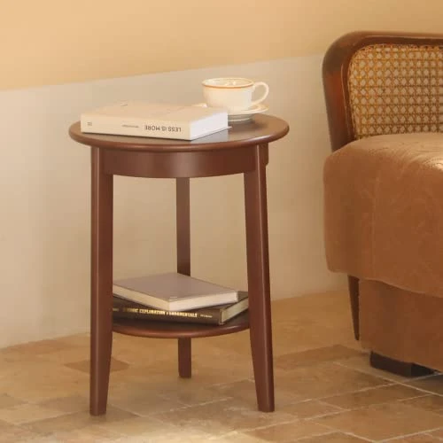 MaxSmeo Round End Table, Small Side Table For Small Spaces, 2-Tier End Table Wooden Side Table, Mid Century Modern Coffee Table,Easy Assembly, Brown, Two-shelves - Image 6