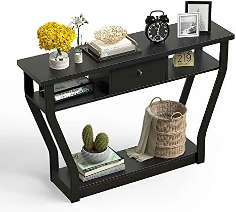 WATERJOY 47" Modern Entryway Wooden Accent Table With Drawer, Bottom Shelf, Mufti-Functional Home Furniture For Hallway, Living Room, Bedroom, Office Accent Hall Table - Image 7