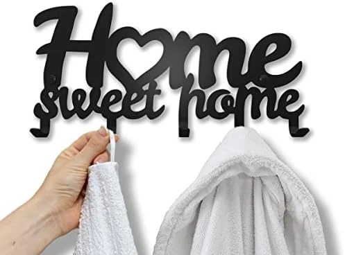 SirHoldeer Towel Hooks For Bathroom Wall Mounted, Towel Rack For Wall, Towel Holder For Bathroom Wall With Home Sweet Home Sign, Matte Black Bathroom Accessories, Heavy Duty Wall Hangers - Image 5
