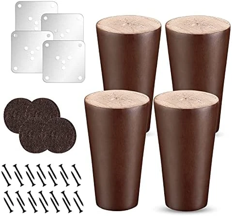 Wood Furniture Legs,4 Inches Replacement Sofa Legs Set Of 4,Improve Wiggle,Premium Wooden Couch Legs For Sofa, Armchair,Cabinet And More - Image 6