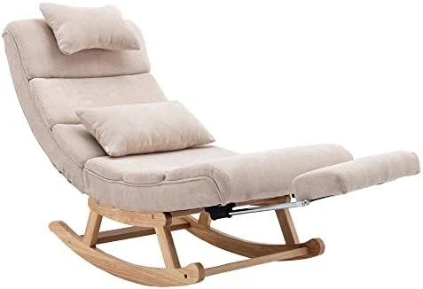 Modern Rocking Lounge Chair, Upholstered Glider Chair For Adults, Accent Rocker Chair With Large Back & Pull Out Pedal, Lie Or Sleep Lazy Chair For Living Room, Bedroom, Balcony (Light Blue Polyester) - Image 8