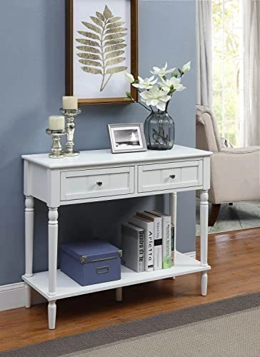 Convenience Concepts French Country 2 Drawer Hall Table With Shelf, White - Image 2