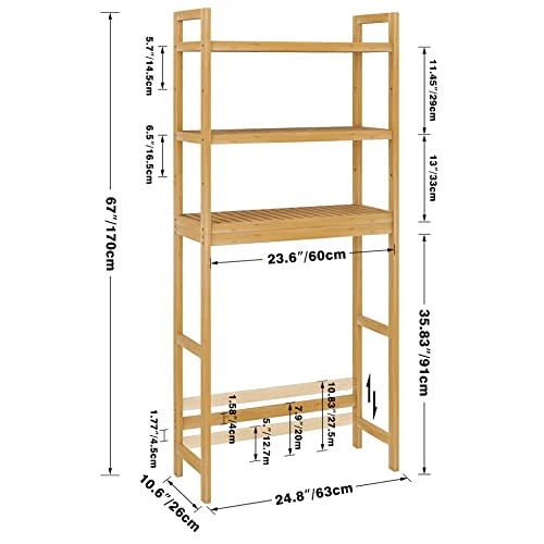 SMIBUY Bathroom Storage Shelf, Bamboo Over-The-Toilet Organizer Rack, Freestanding Toilet Space Saver With 3-Tier Adjustable Shelves (Natural) - Image 3