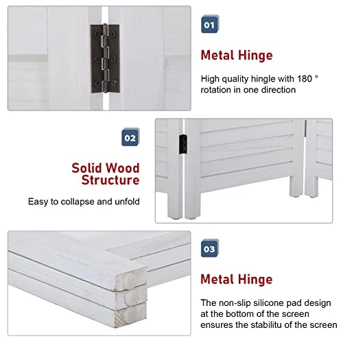 BLKMTY Room Divider 3 Panel Folding Screen Wood Screen Dividers 6ft Tall Privacy Screen Freestanding Portable Partition Wall Divider Space Seperate Indoor Home Furniture For Bedroom, White - Image 4