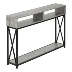 Monarch Specialties 3572 Accent Table, Console, Entryway, Narrow, Sofa, Living Room, Bedroom, Metal, Laminate, Grey, Black, Contemporary, Modern Table-48 Hall, 47.25" L X 9" W X 30.5" H